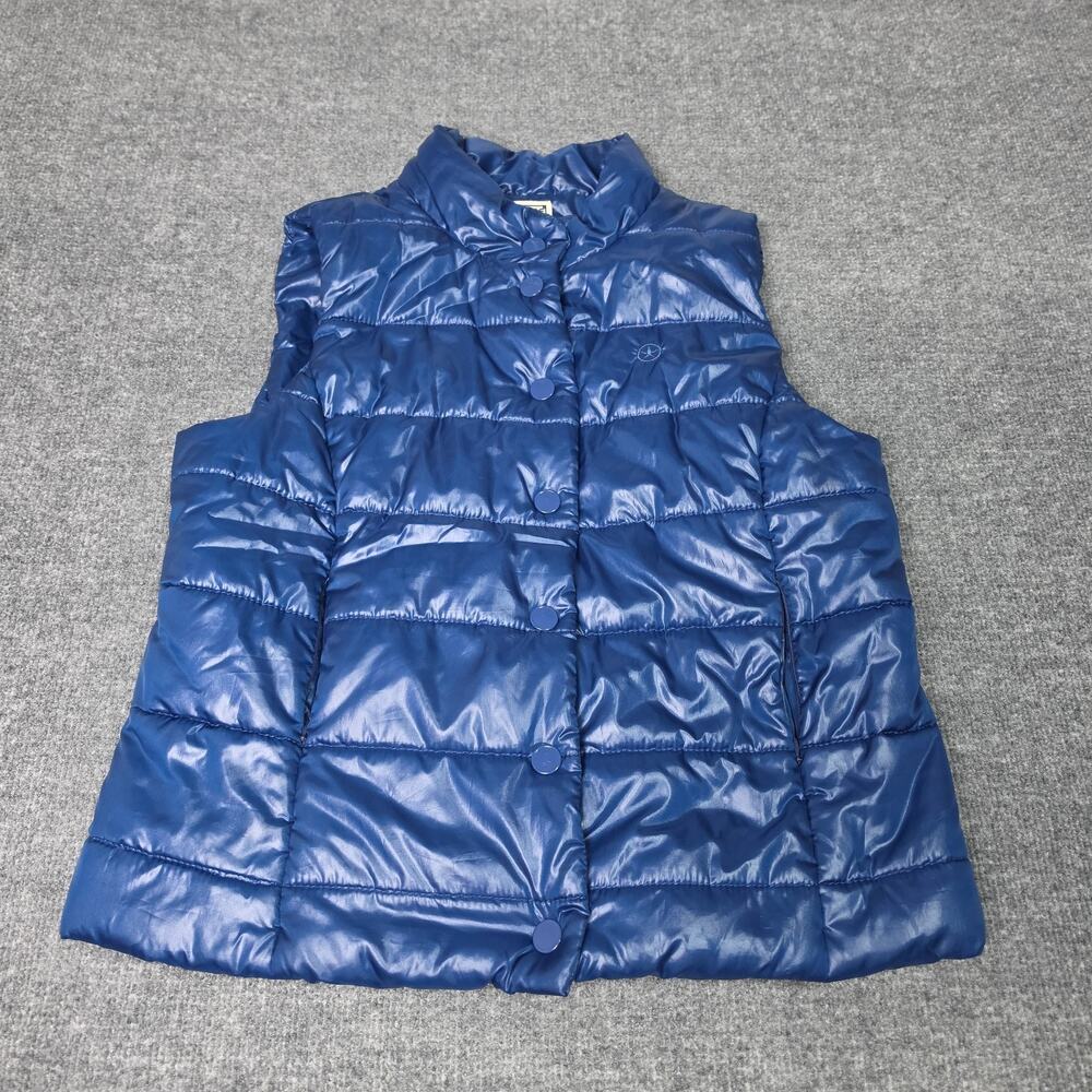 Converse One Star Womens L Shiny Blue Puffer Vest Snap Front Zip Pockets